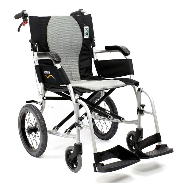 Transport Wheelchairs - Karman Ergo Flight 2512 Transport With Swing Away Footrest And Companion Brakes