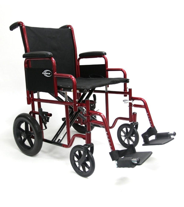 Transport Wheelchairs - Karman T-920W Heavy Duty Transport Wheelchair With Removable Footrest And Armrest
